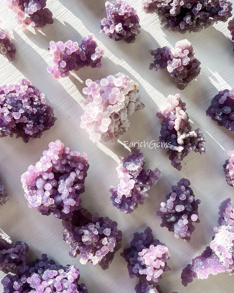 Natural Crystal Grape Agate Clusters, Purple Indonesia Grape Mineral