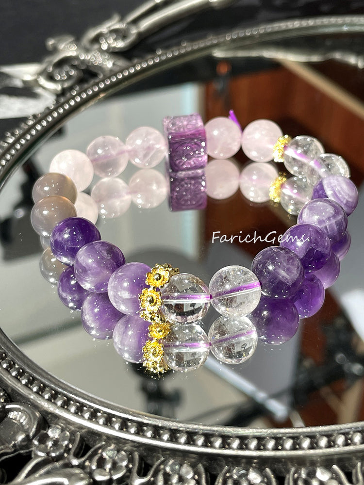 Clear Quartz Rose Quartz Amethyst Beaded Crystal Bracelet 10mm