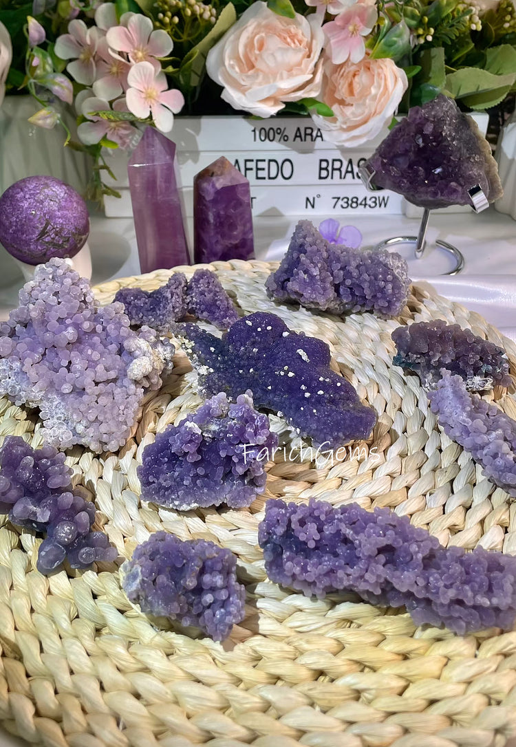 Natural Crystal Grape Agate Clusters, Purple Indonesia Grape Mineral