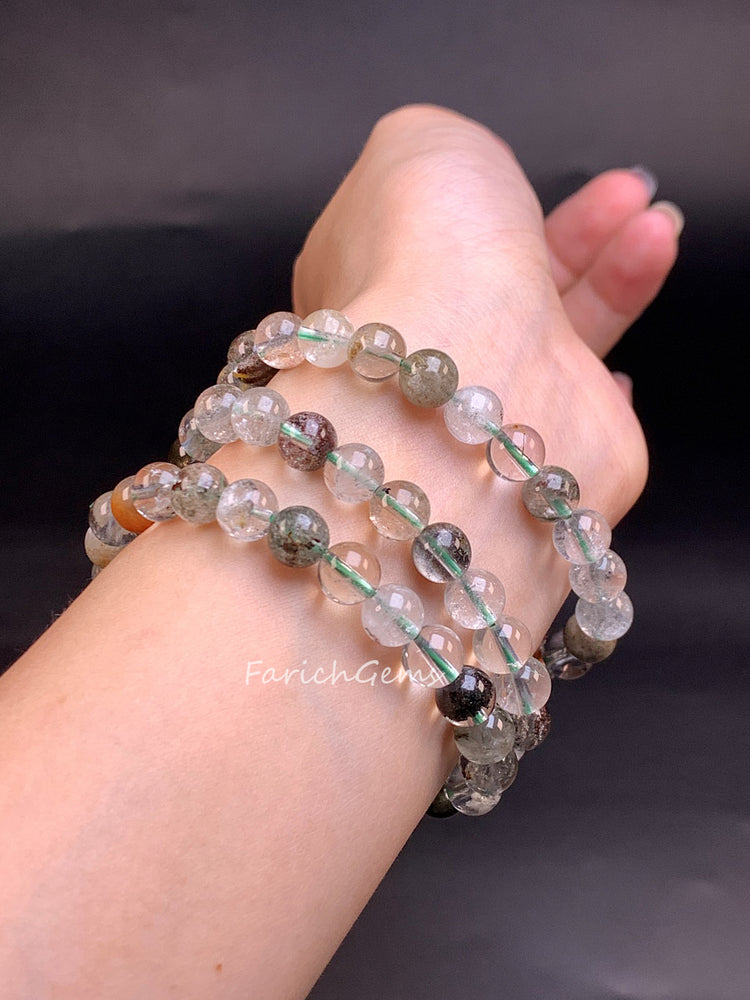 Brazilian Green Phantom Ghost Crystal Bracelet 7mm