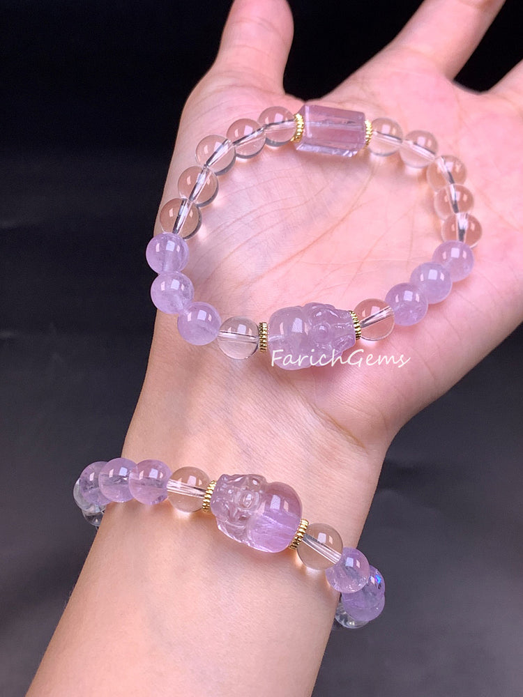 Lavender Clear Quartz Beaded Crystal Bracelet 8mm