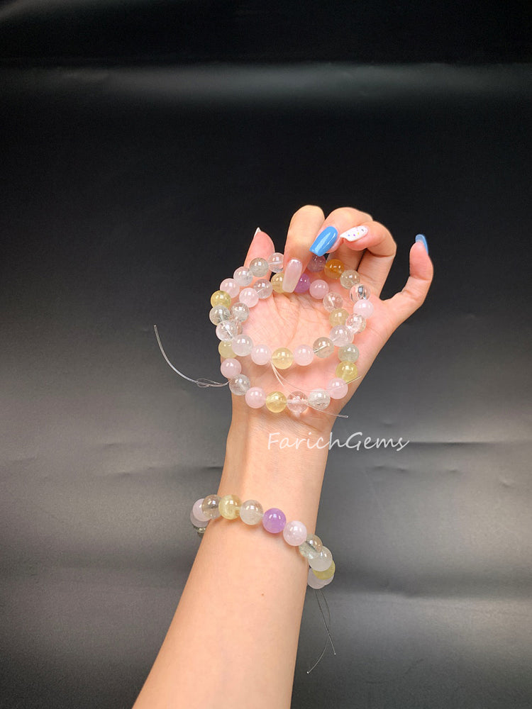 Rainbow Azeztulite Quartz Beaded Crystal Bracelet 10mm