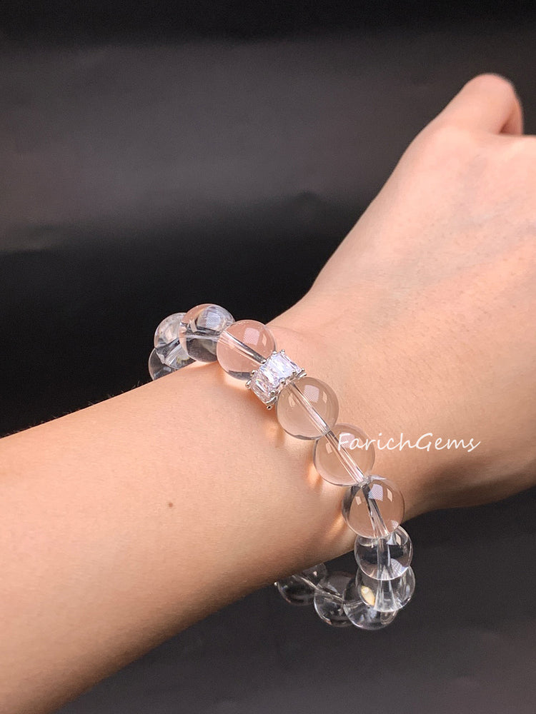 Aquamarine Clear Quartz Beaded Crystal Bracelet 11mm