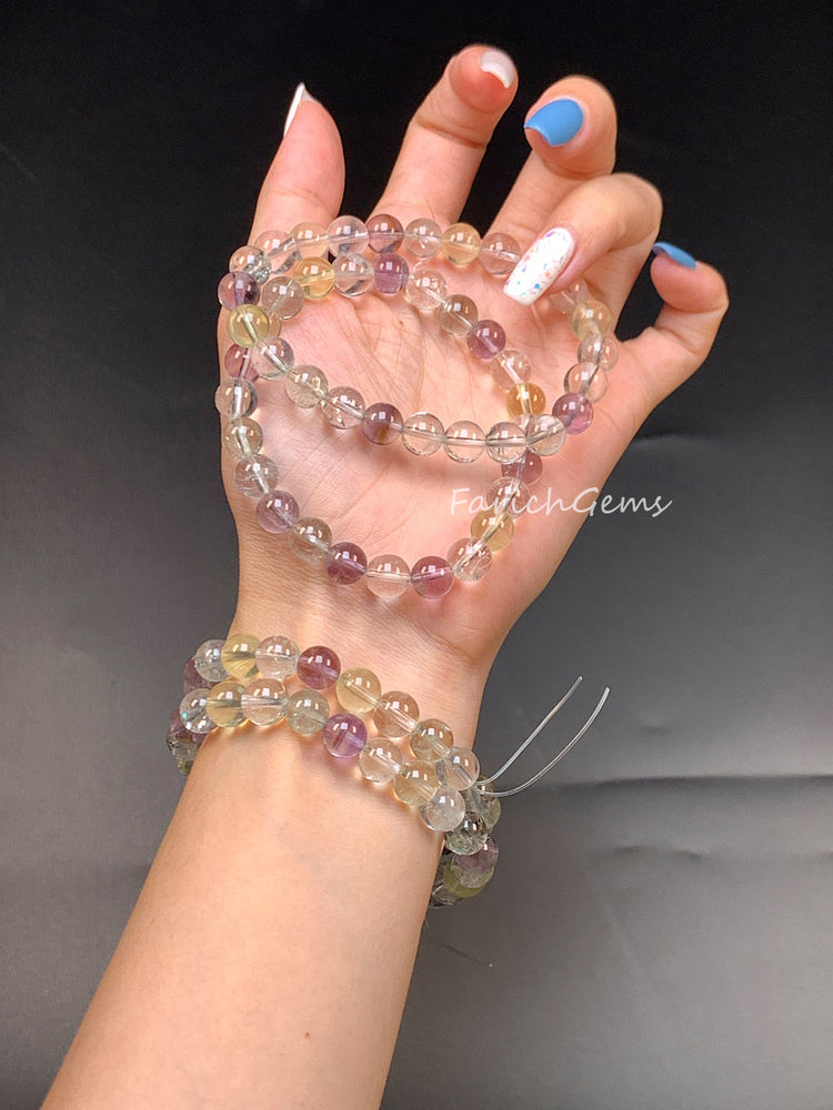 Five Elements Clear Quartz Amethyst Citrine Crystal Bracelet 8mm