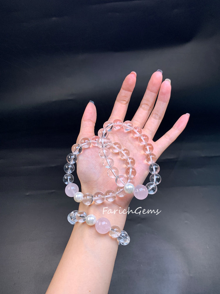 Madagascar Rose Quarz Natural Pearl Clear Quarz Bracelet 11mm