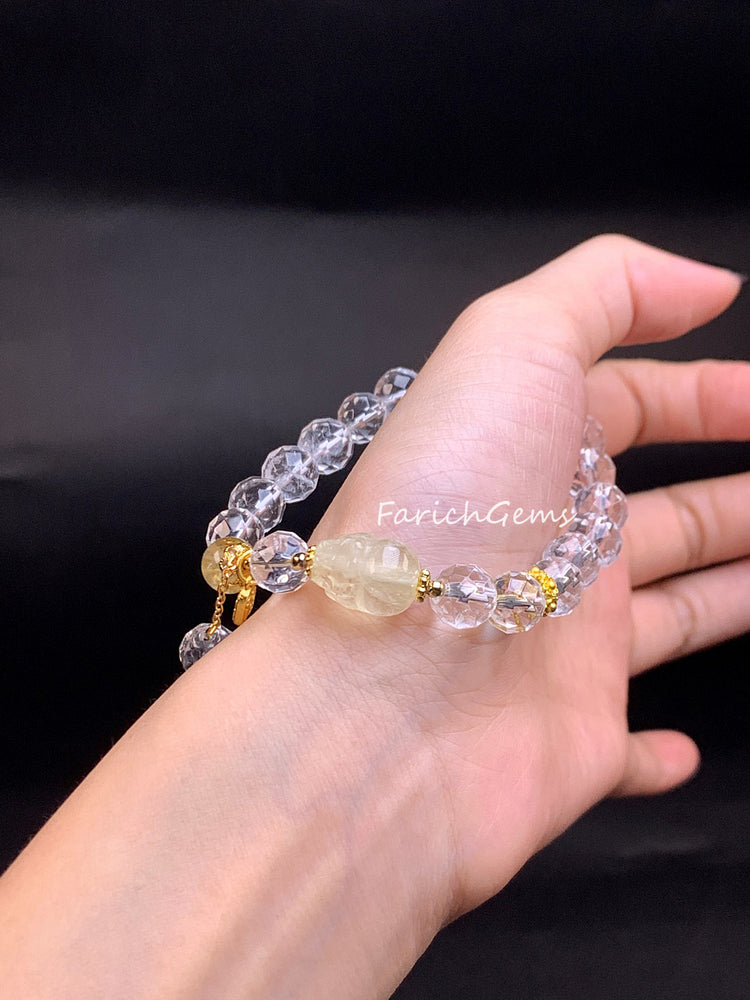 Clear Quartz Citrine Crystal Beaded Bracelet 8mm