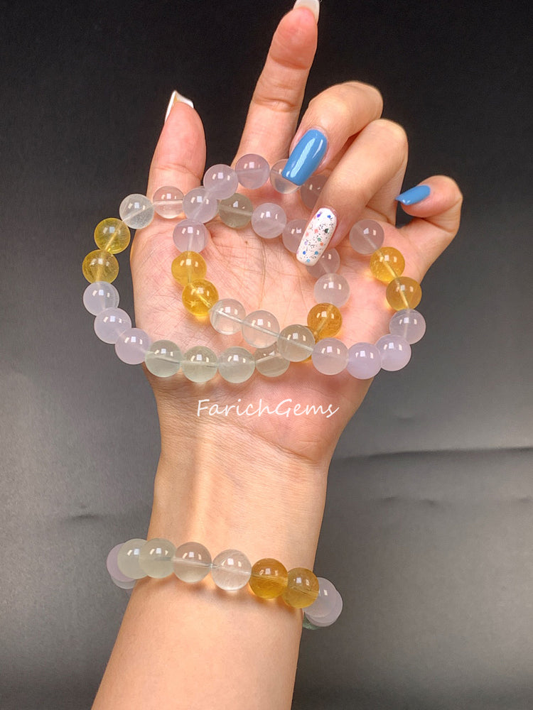 Macaron Colorful Fluorite Beaded Crystal Bracelet 10mm