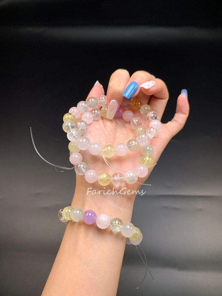 Rainbow Azeztulite Quartz Beaded Crystal Bracelet 10mm