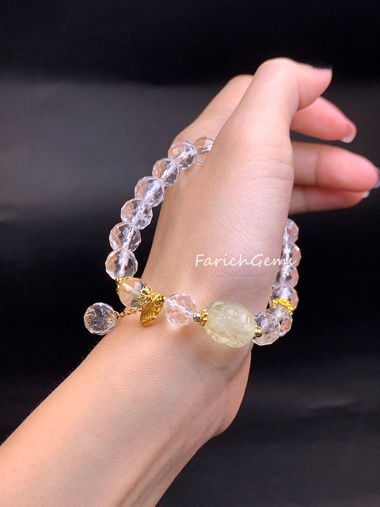 Clear Quartz Citrine Crystal Beaded Bracelet 8mm