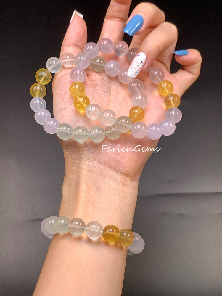 Macaron Colorful Fluorite Beaded Crystal Bracelet 10mm