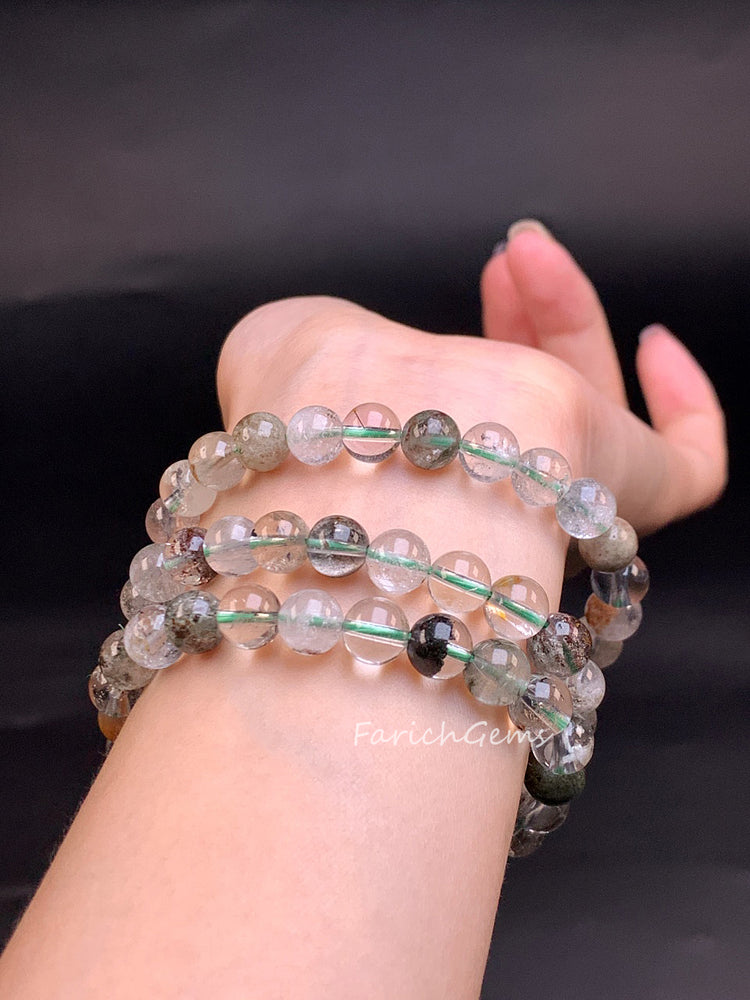 Brazilian Green Phantom Ghost Crystal Bracelet 7mm