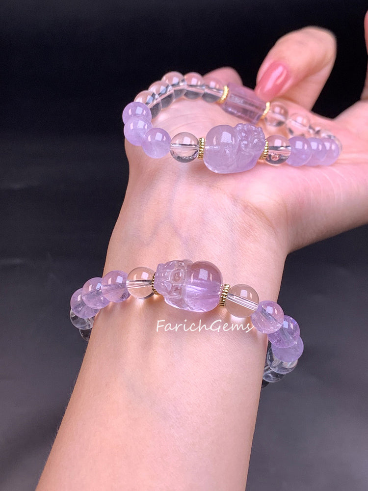 Lavender Clear Quartz Beaded Crystal Bracelet 8mm