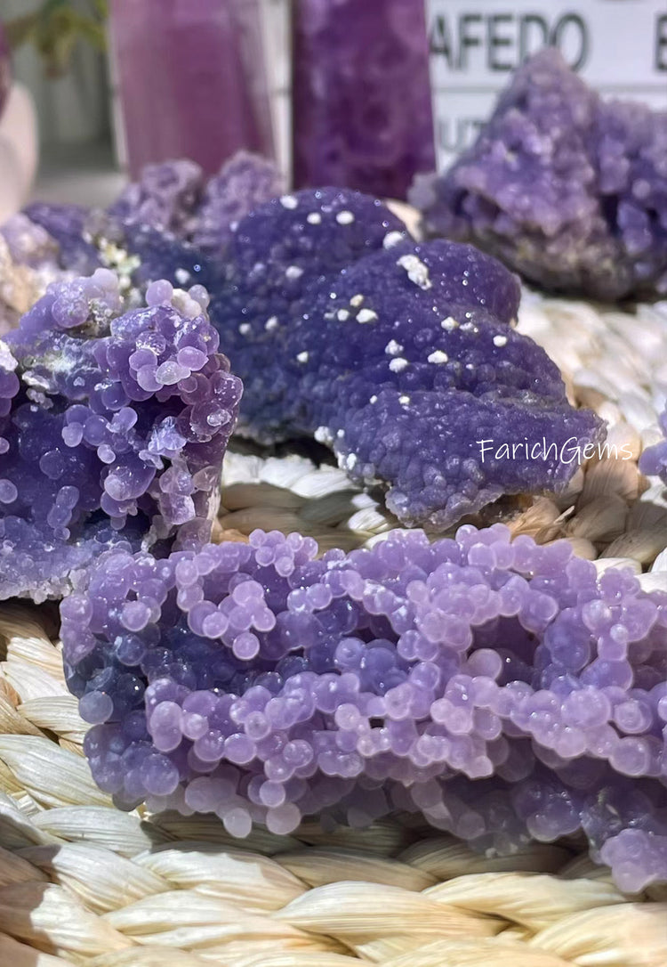 Natural Crystal Grape Agate Clusters, Purple Indonesia Grape Mineral