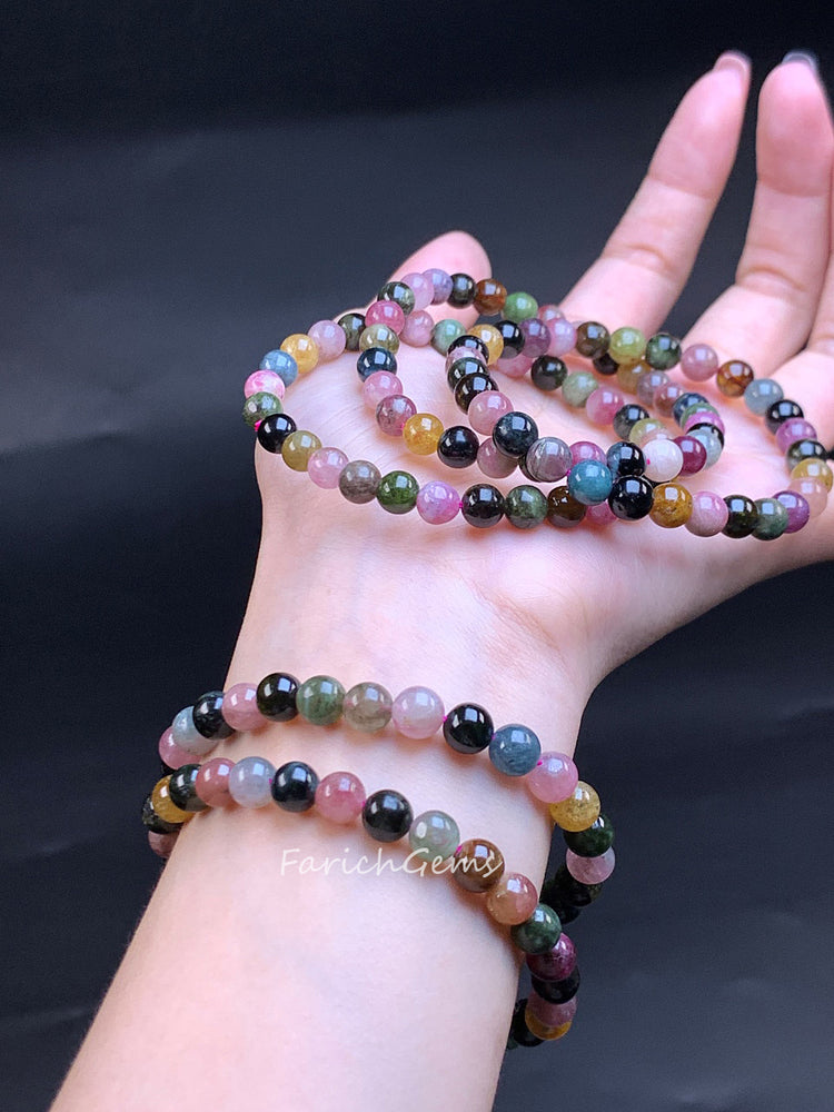 Rainbow Tourmaline Beaded Crystal Bracelet 6mm