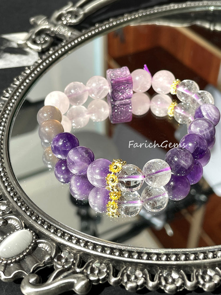 Clear Quartz Rose Quartz Amethyst Beaded Crystal Bracelet 10mm