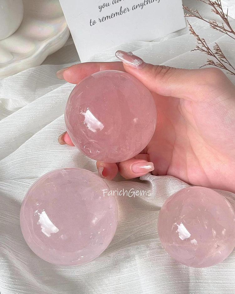 Natural Six-Star Rose Quartz Sphere, Pink Love 6-Point Rose Crystal Sphere