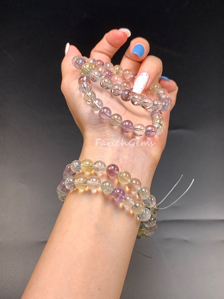 Five Elements Clear Quartz Amethyst Citrine Crystal Bracelet 8mm