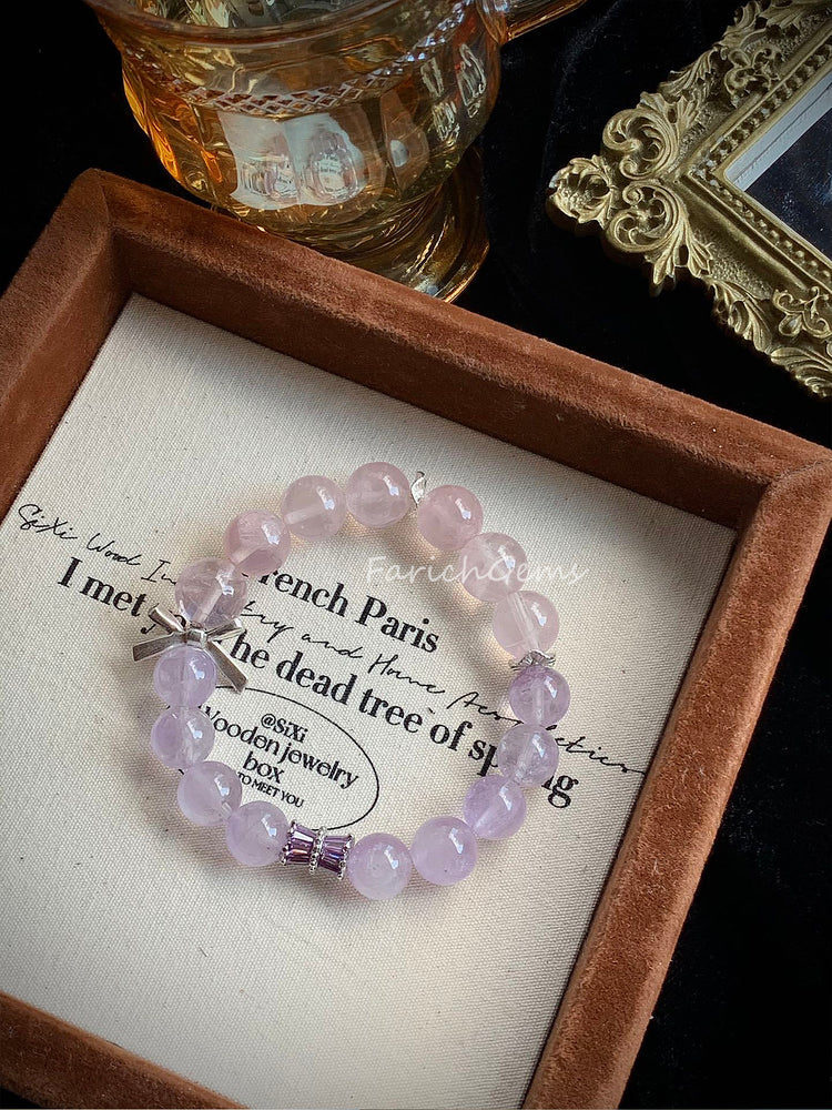 Mozambique Rose Quartz Lavender Amethyst Crystal Bracelet