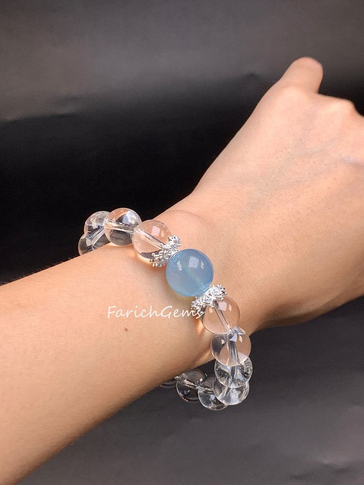 Aquamarine Clear Quartz Beaded Crystal Bracelet 11mm