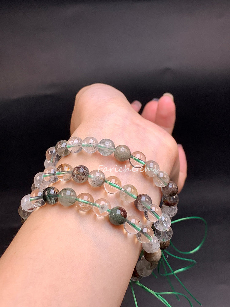 Brazilian Green Phantom Ghost Crystal Bracelet 7mm