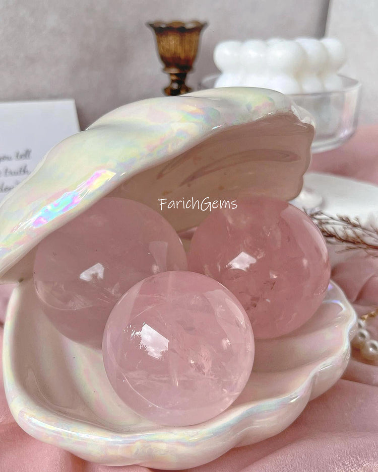 Natural Six-Star Rose Quartz Sphere, Pink Love 6-Point Rose Crystal Sphere