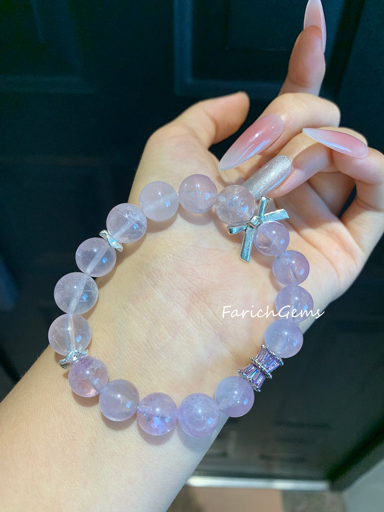 Mozambique Rose Quartz Lavender Amethyst Crystal Bracelet