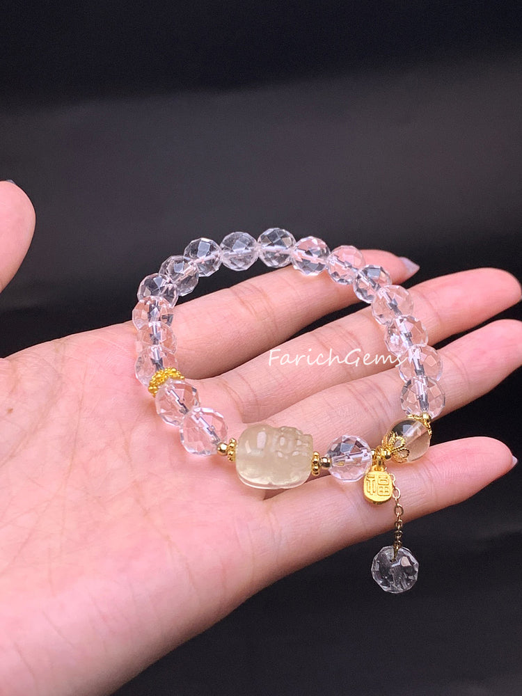 Clear Quartz Citrine Crystal Beaded Bracelet 8mm