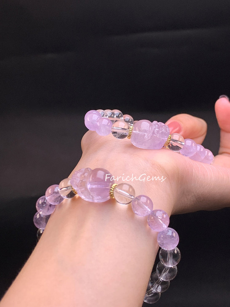 Lavender Clear Quartz Beaded Crystal Bracelet 8mm