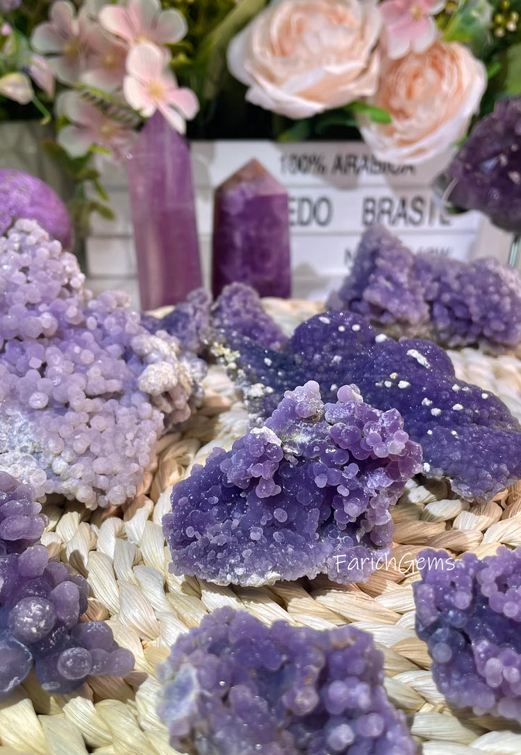 Natural Crystal Grape Agate Clusters, Purple Indonesia Grape Mineral