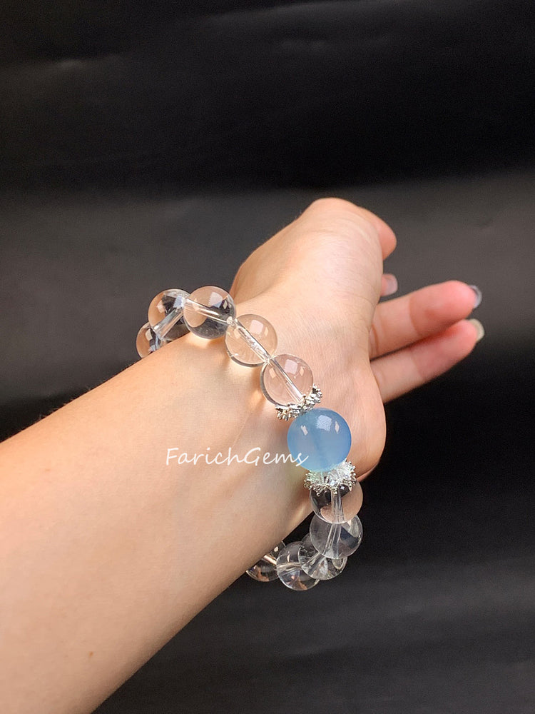 Aquamarine Clear Quartz Beaded Crystal Bracelet 11mm