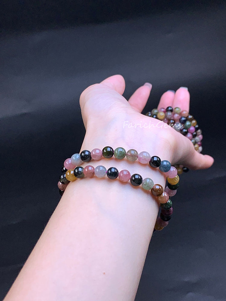 Rainbow Tourmaline Beaded Crystal Bracelet 6mm