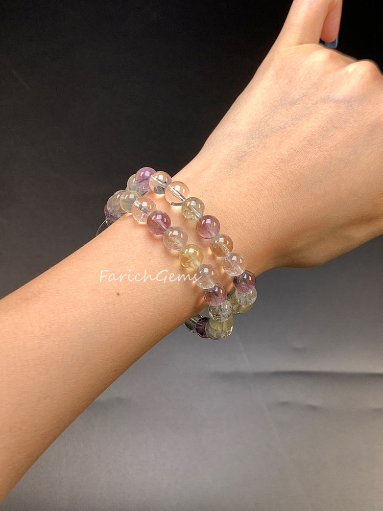 Five Elements Clear Quartz Amethyst Citrine Crystal Bracelet 8mm