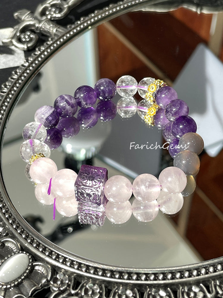 Clear Quartz Rose Quartz Amethyst Beaded Crystal Bracelet 10mm