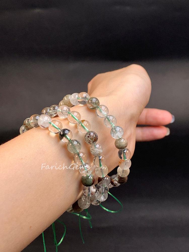 Brazilian Green Phantom Ghost Crystal Bracelet 7mm