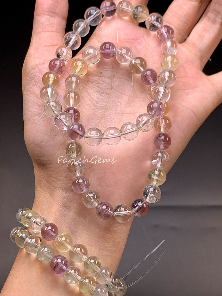 Five Elements Clear Quartz Amethyst Citrine Crystal Bracelet 8mm