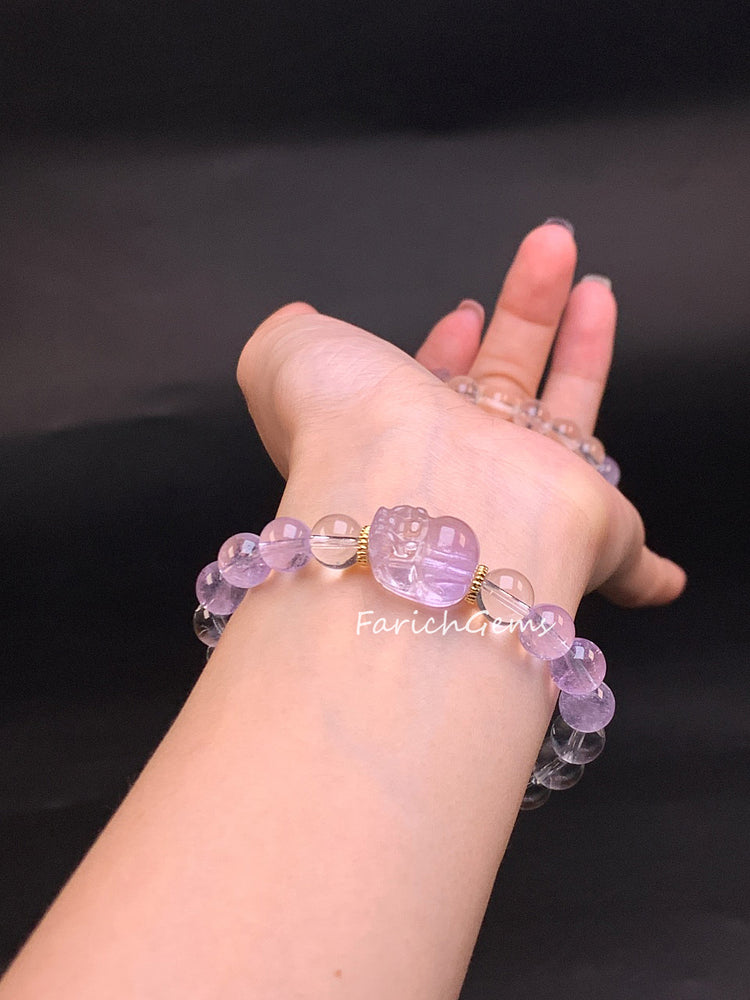 Lavender Clear Quartz Beaded Crystal Bracelet 8mm