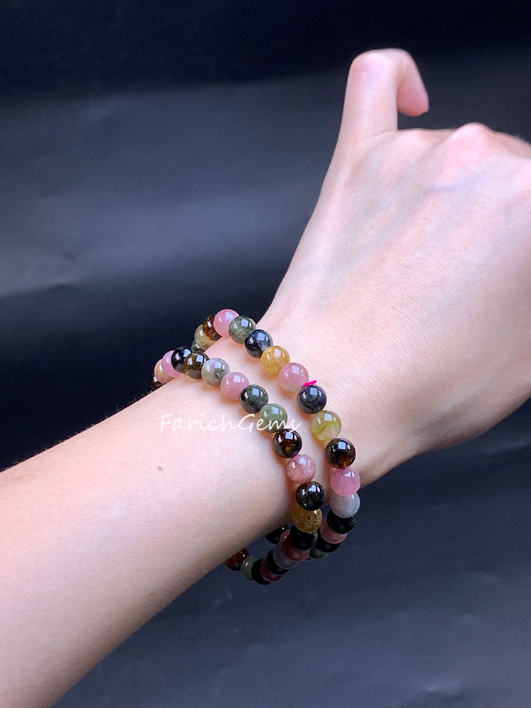 Rainbow Tourmaline Beaded Crystal Bracelet 6mm