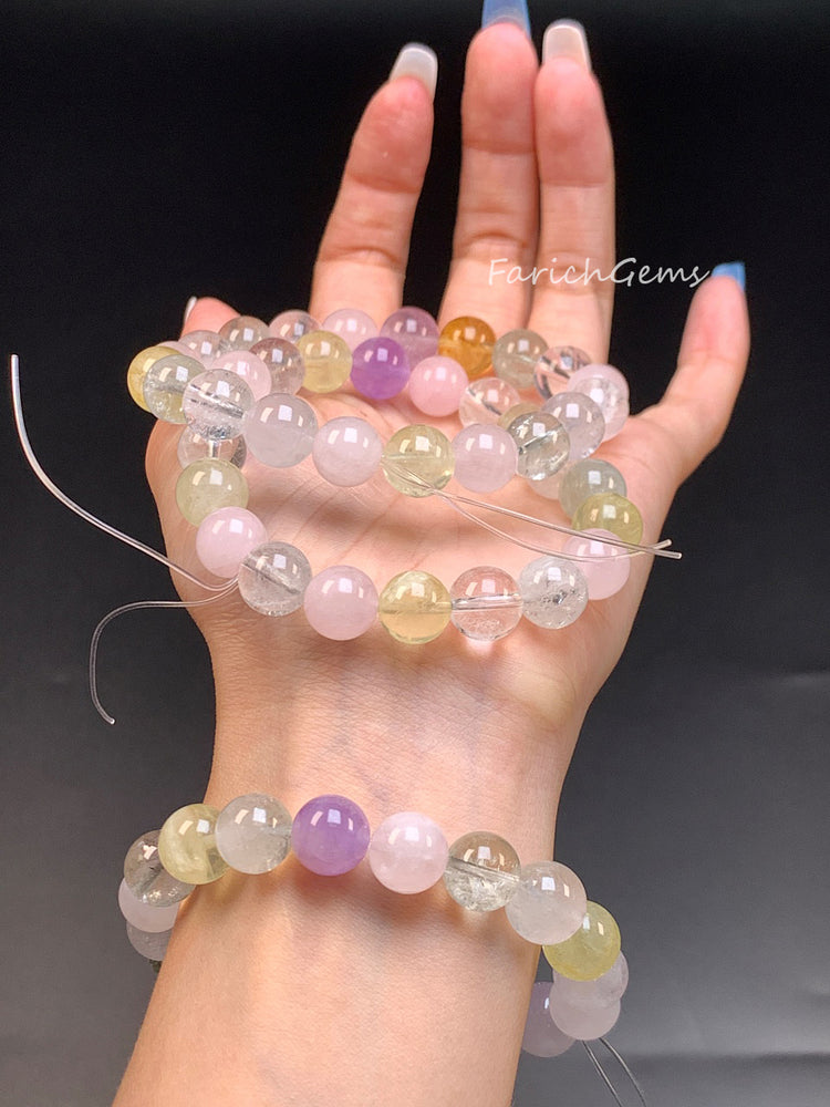 Rainbow Azeztulite Quartz Beaded Crystal Bracelet 10mm