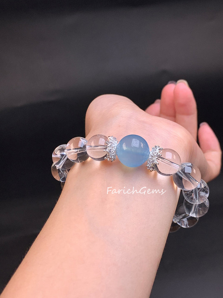 Aquamarine Clear Quartz Beaded Crystal Bracelet 11mm