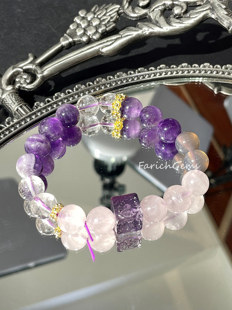 Clear Quartz Rose Quartz Amethyst Beaded Crystal Bracelet 10mm