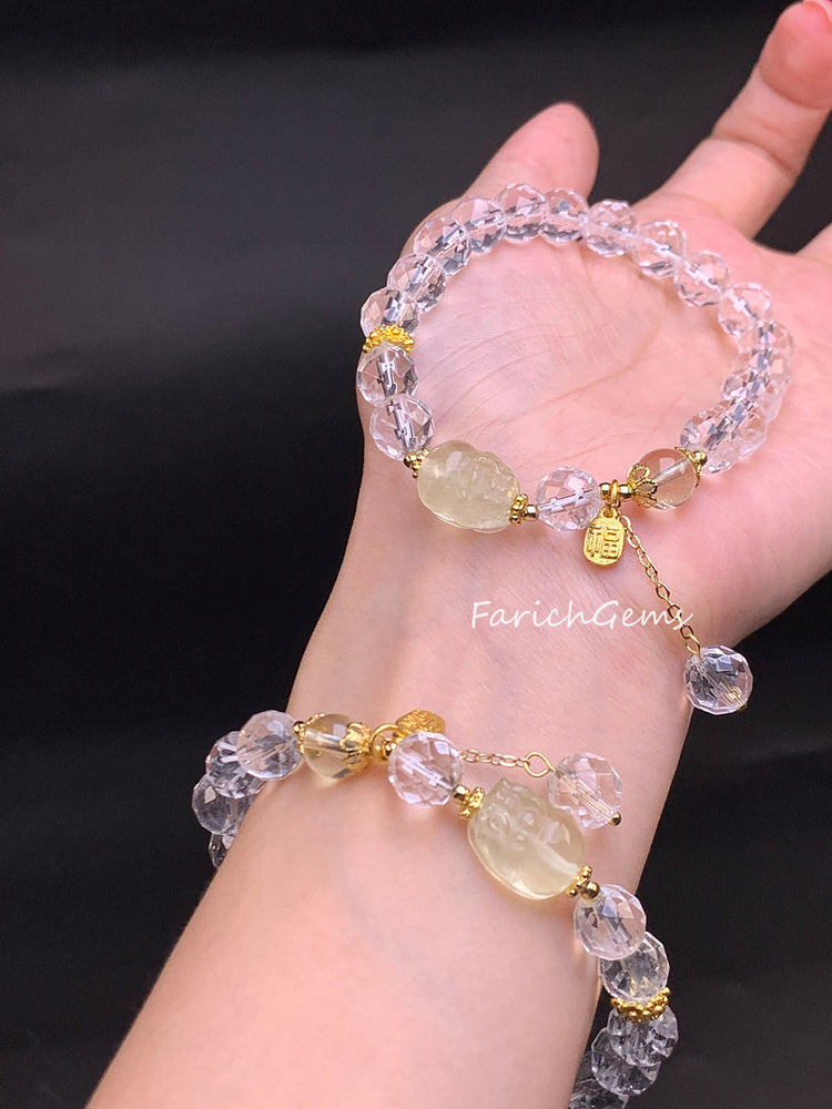 Clear Quartz Citrine Crystal Beaded Bracelet 8mm