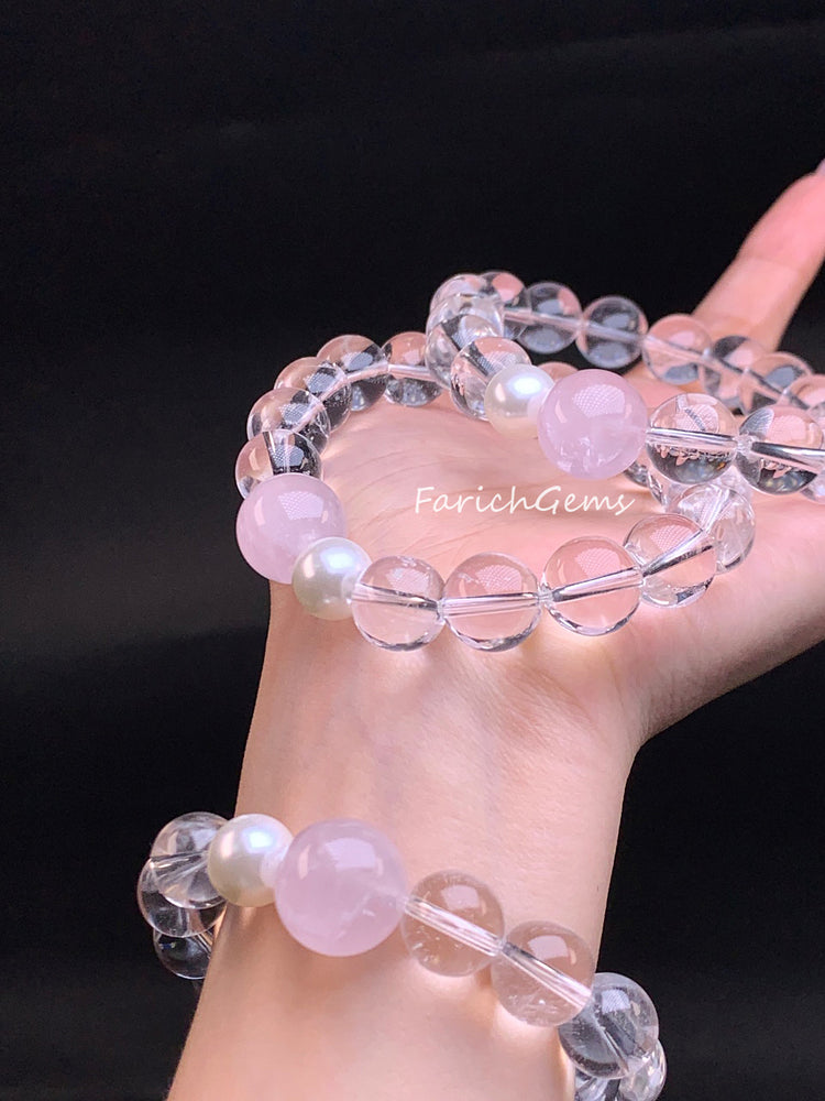 Madagascar Rose Quarz Natural Pearl Clear Quarz Bracelet 11mm