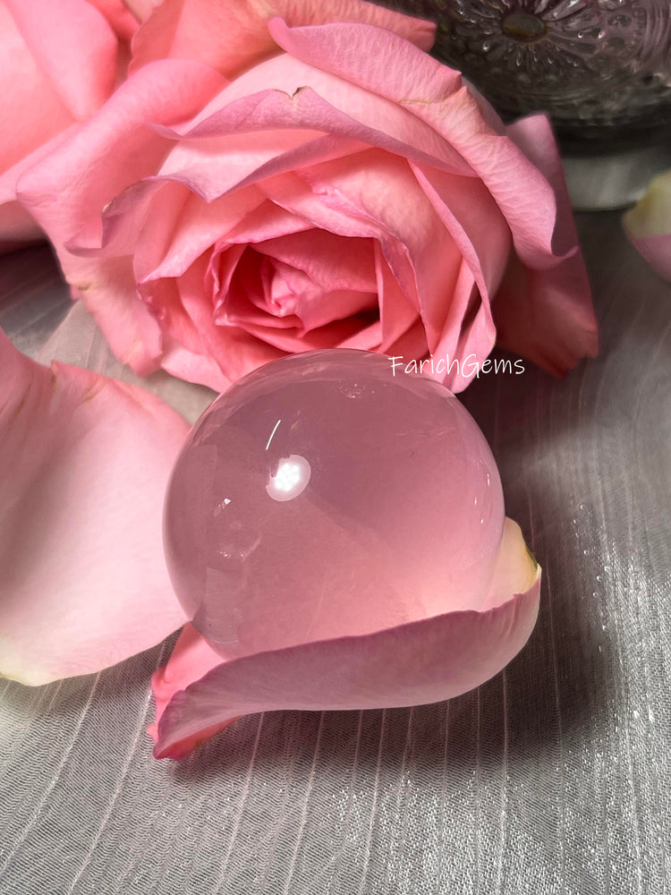 Natural Six-Star Rose Quartz Sphere, Pink Love 6-Point Rose Crystal Sphere