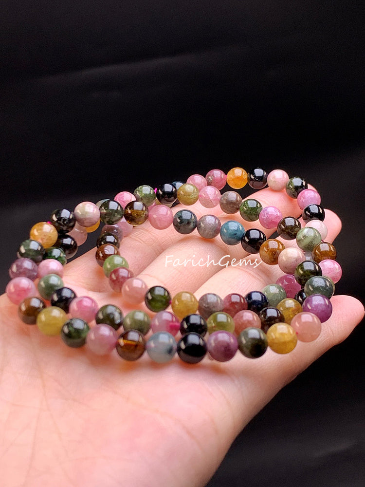 Rainbow Tourmaline Beaded Crystal Bracelet 6mm