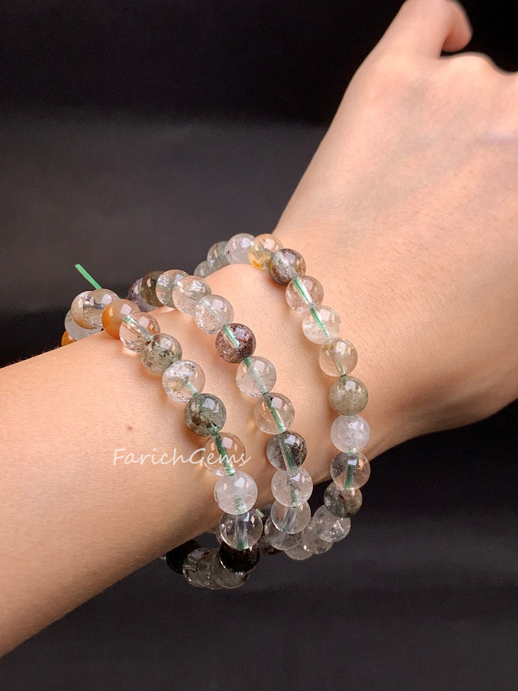 Brazilian Green Phantom Ghost Crystal Bracelet 7mm