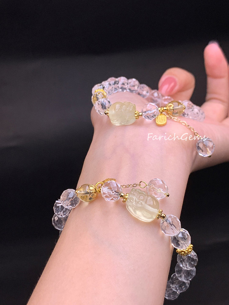 Clear Quartz Citrine Crystal Beaded Bracelet 8mm