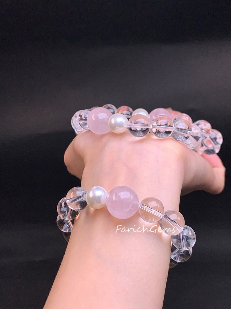 Madagascar Rose Quarz Natural Pearl Clear Quarz Bracelet 11mm