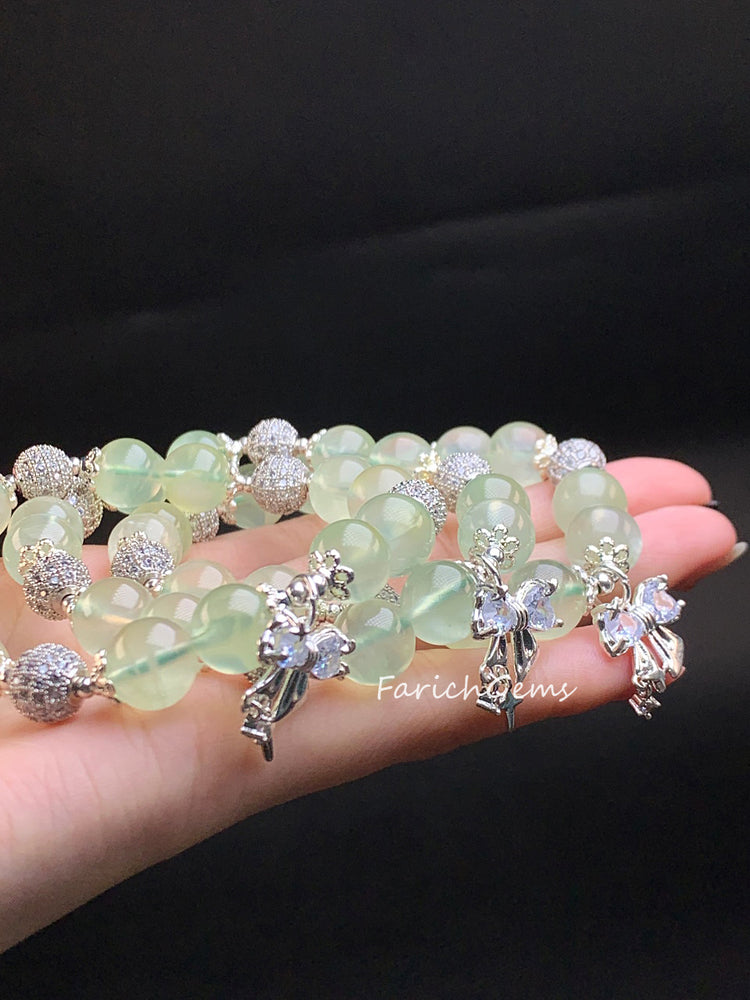 Bow Tie Accessory Prehnite Crystal Bracelet 10mm