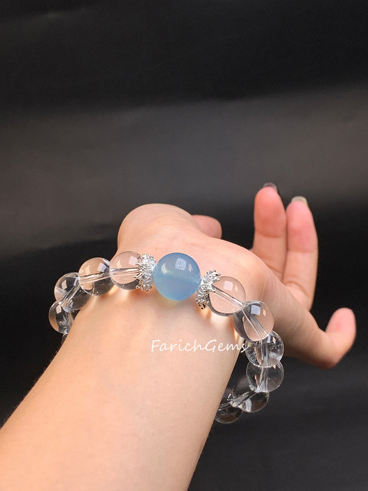 Aquamarine Clear Quartz Beaded Crystal Bracelet 11mm