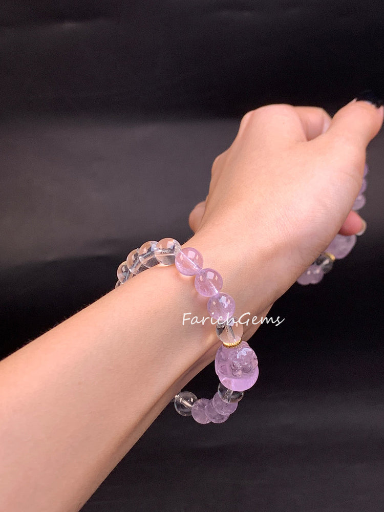 Lavender Clear Quartz Beaded Crystal Bracelet 8mm